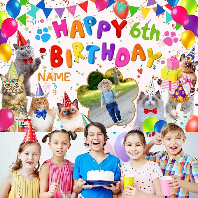 Custom Cat Happy Birthday Party Decorations Supplies Personalized Cat Happy Birthday Backdrop Banner(6x9ft)