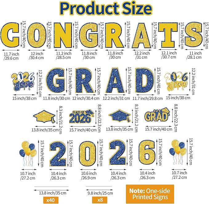 ANVAVO 2026 Congrats Grad Yard Signs Graduation Waterproof Decorations Graduation Yard Sign Decorations Grad Party Outdoor Lawn Decor with Stakes, Royal Blue and Gold