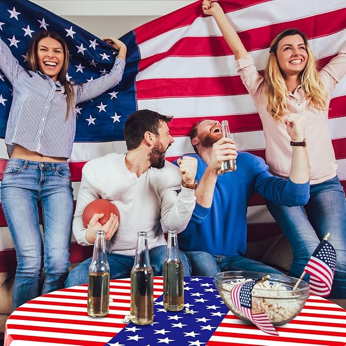 Oudain 12 Pcs Veteran Day Tablecloth 84 Inch Plastic American Flag Tablecloths Disposable 4th of July Table Cover for Veterans Memorial Independence Day Patriotic Party Supplies (Stripe)
