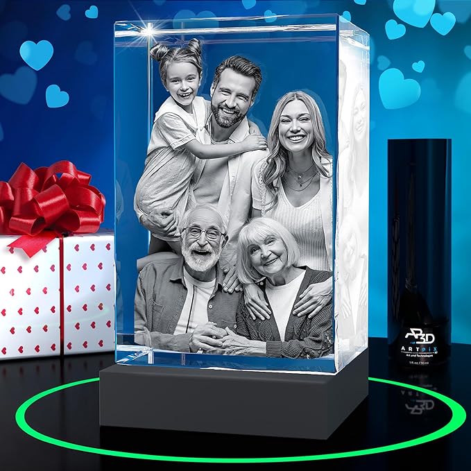 ArtPix 3D Premium Crystal Photo, Christmas Personalized Gifts for Women, Wife, Her, Him, Men, Husband, Grandma, Great Xmas Customized Gift With Your Own Photo, Custom Glass 3D Laser Etched Picture