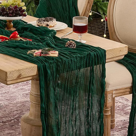 6 Pack Christmas Table Runner 120 Inch Boho Rustic Gauze 10 FT Emerald Green Cheese Cloths Table Runners Decorations for Spring Summer Birthday Party Baby Shower Wedding Holiday Home Decor