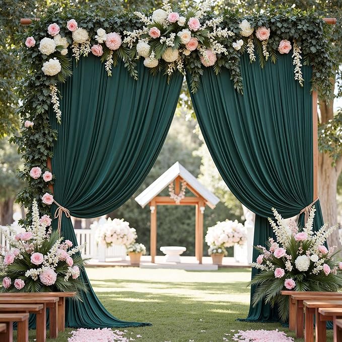 30ft x 10ft Wrinkle Free Hunter Green Backdrop Curtain for Jungle Parties, 6 Panels 5×10ft Soft Silky Green Polyester Photo Backdrop Drapes for Wedding Birthday Photography Christmas Background Cloth