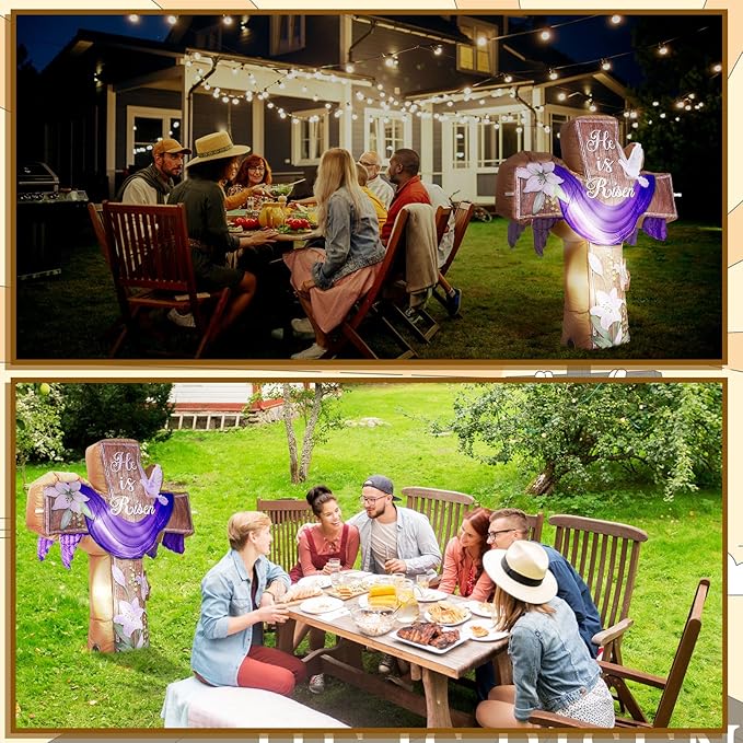 VIHOSE Easter Inflatable Decor 4.5 Ft He is Risen Blow Up Decoration Religious Cross Inflatables with LED Lights Christian Inspirational Yard Decor for Garden Lawn Indoor Holiday Party Supplies