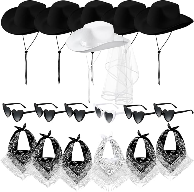 6 Sets Cowgirl Bachelorette Party Decorations Bulk Bride Cowboy Hat Rhinestone Bandana Heart Glasses for Last Disco