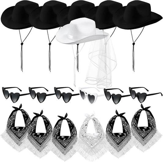 6 Sets Cowgirl Bachelorette Party Decorations Bulk Bride Cowboy Hat Rhinestone Bandana Heart Glasses for Last Disco
