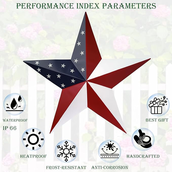JoyEvy American Barn Star US Flag Stars Indoor Outdoor Decor, Metal Patriotic Star Wall Decoration, Texas Stars for Outside Rustic Vintage Western Country Home Farmhouse Wall Ornament(19.4inch)