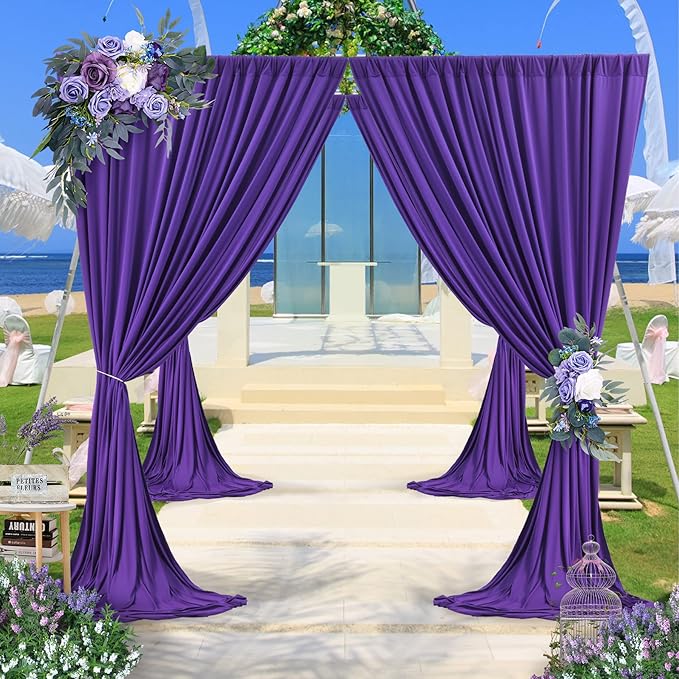 50ft x 10ft Wrinkle Free Purple Backdrop Curtains for Parties,Soft Silk Polyester Wedding Backdrop Drapes,10 Panels 5x10ft Photo Back Drop Curtain for Themed Birthday Party Photography Background