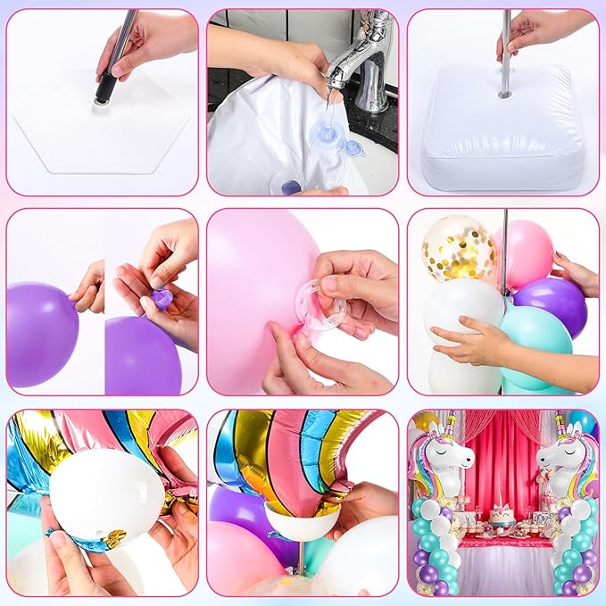Kasyat 2 Set Party Balloon Column Stand Kit with 2 Balloons 100 Latex Balloons, Adjustable Balloon Stands Party Supplies for Girls Wedding Baby Shower Birthday (Unicorn, White)