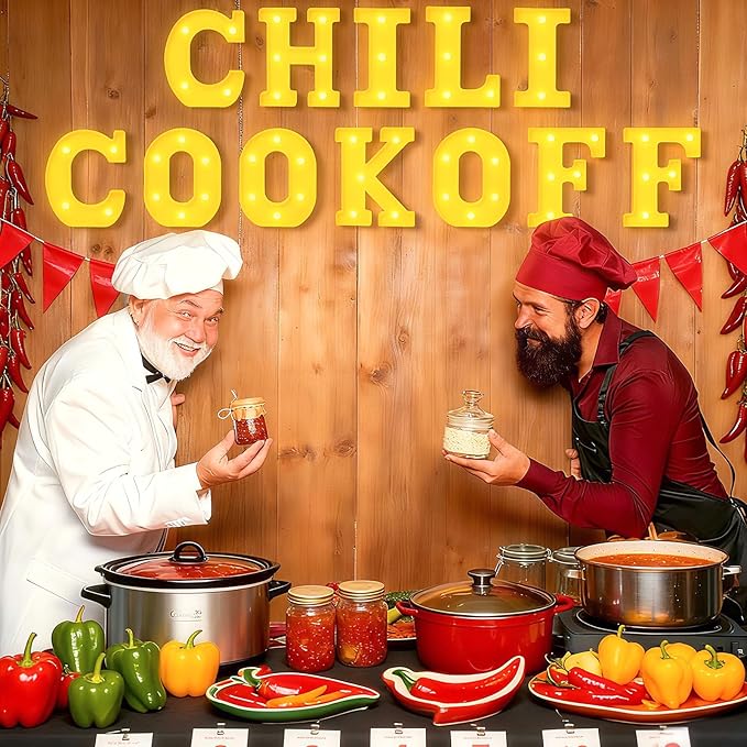 Honoson 12 Pcs Chili Cook off Party Decorations Chili Cook off LED Letter Lights Sign Table Centerpieces Decorations for Festival Mexican Fiesta Cooking Spicy Pepper Party Decoration