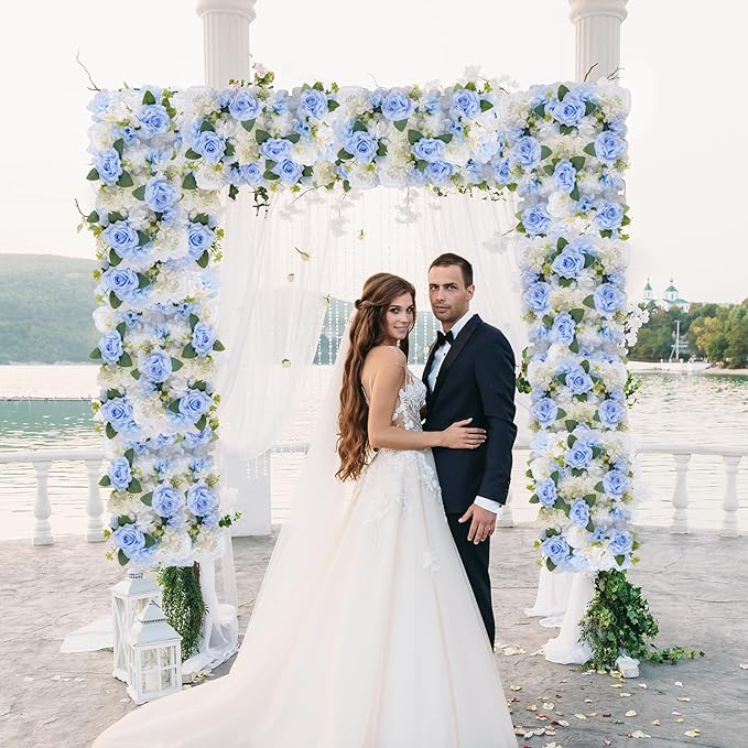 Pack of 6 Wedding Arch Decorations, 20.47 inch Artificial Flower Table Centerpieces Floral Arrangement for Wall Backdrop Party Bridal Shower Event Decor - Blue