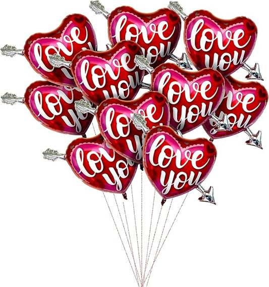 PMU Valentines Day 39 Inch Mylar Foil Balloon Love You Heart and Arrow (10/Pkg) Pkg/1