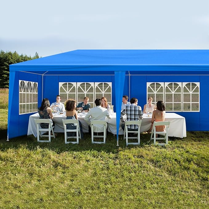 Party Tent for Outdoor Weddings, Birthdays, Events - Patio Gazebo Carport Canopy Shade With Removable Sidewalls & Transparent Window (10'x30'/8 Sidewalls Blue)