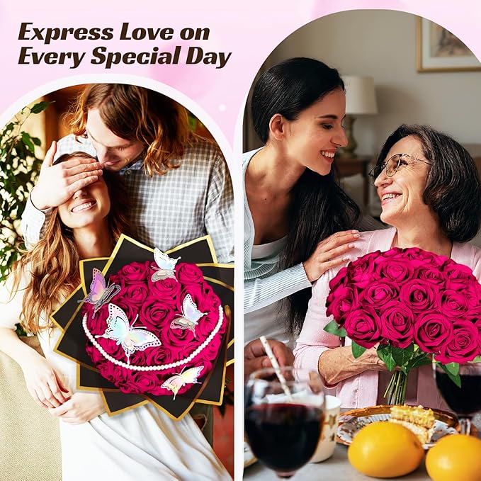100 Pcs Fake Burgundy Red Roses Artificial Flowers Bulk, Faux Velvet Silk Rose Bouquet with Long Stems Real Look for Wedding Party Centerpieces Vases Decor