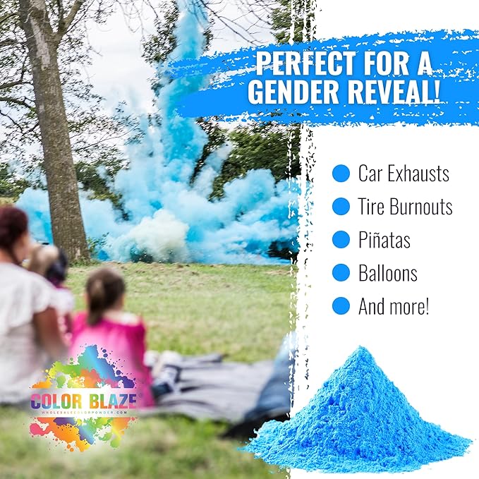 Color Blaze Baby Gender Reveal Color Powder - 10lbs of Blue Colored Powder - For Boy - Use in Color Blasters, Car Burnout, Exhaust, Toss, Photoshoot & Party - Pack of 2 Bags of 5lbs Each - Blue