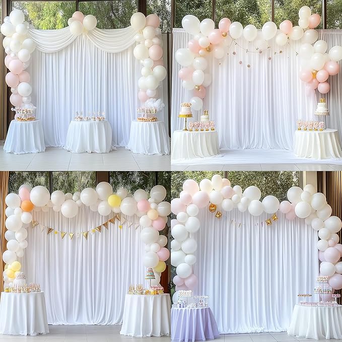 30 ft x 10 ft Wrinkle Free White Backdrop Curtain for Wedding Parties, Polyester Photo Backdrop Drapes for Baby Shower Birthday Party Backdrop Stand, Bulk Thick Background Curtains, 5x10FT 6 Panels