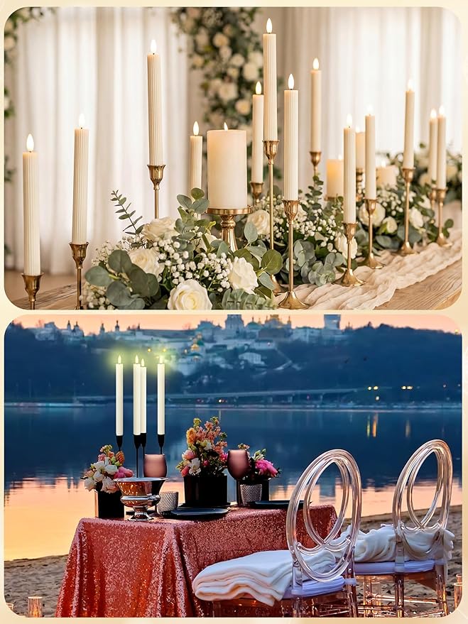 Retisee 30 Pcs 10 Inch Flameless Taper Candles LED Candles Bulk Battery Operated Taper Candle Flickering LED Candlesticks for Valentines Birthday Wedding Party Decor (Elegant Style,Ivory)