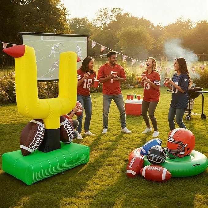 Bencailor 71 Inch Giant Football Party Decoration Jumbo Inflatable Football with Tee Set for Game Large Blow up Footballs for Sport Birthday Party Indoor Outdoor Lawn Yard Decor