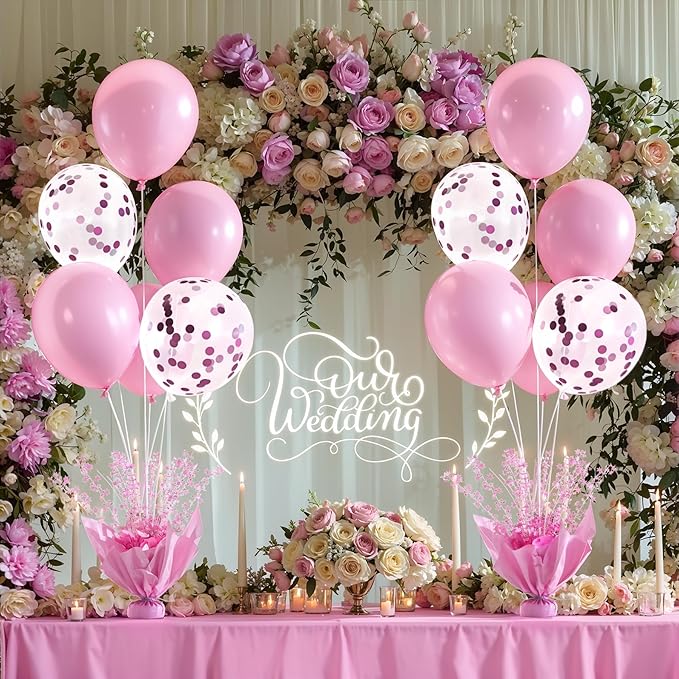 6 Set Pink Table Balloons Foil Spray Centerpiece with Pink and Confetti Balloons Stand Kit for Birthday Party Girls Baby Shower Wedding Bridal Shower Prom Graduation Table Decorations
