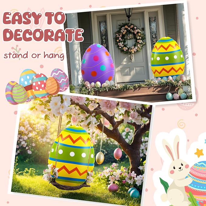 Liliful 2 Pcs 40inch Giant Easter Inflatables PVC Decorations Standing Blow up Colorful Easter Egg Rabbit Bunny Outdoor Decor for Holiday Party Yard Indoor Outdoor Garden Lawn(Polka Dot)