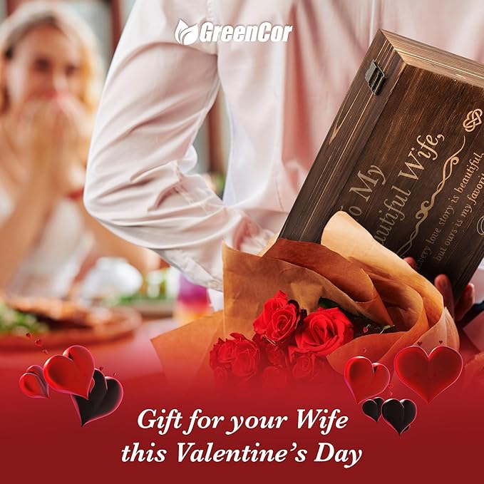 Anniversary for Wife Engraved Wooden Gift Set 'To My Beautiful Wife' Includes Crystal Engraved Heart 24K Gold Dipped Rose for Birthday Gifts
