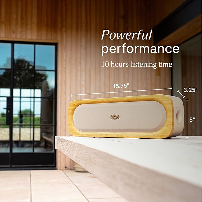 House of Marley Get Together 3 Bluetooth Speaker, 10Hr Playtime, USB-C Fast Charging, EQ Sound Modes, Ambient LED Light, 30m Wireless Range, Bamboo & Rewind Fabric Design (Cream)