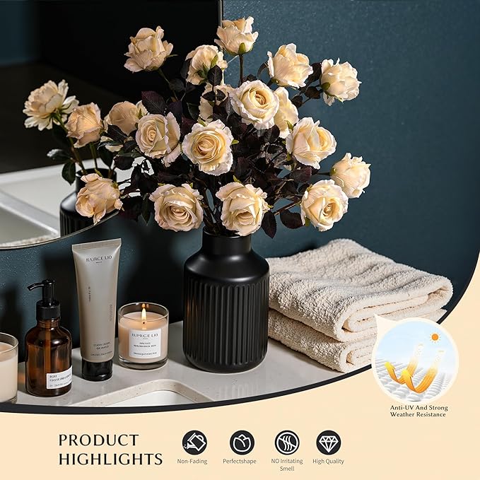 Artificial Flowers Artificial Roses 23.2In Fake Roses Long Stem Artificial Flowers for Tall Vase Silk Rose Suitable for Indoor Decor Wedding Party Decor DIY Bouquet Autumn (Milky White，20PCS)