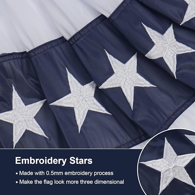 SYII Bunting Flag 1.5x3 Feet Outdoor (6 PCS), Embroidery Stars American US Bunting Flags with 3 Brass Grommets, Patriotic Half Fan Banner for Fourth of July Decor, 4th of july Decorations Outdoor