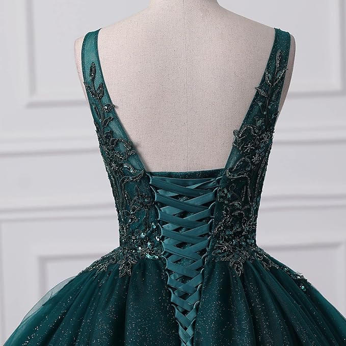 Engerla Women's Beading Sweetheart Ball Gown Tulle Layed Long Quinceanera Dress
