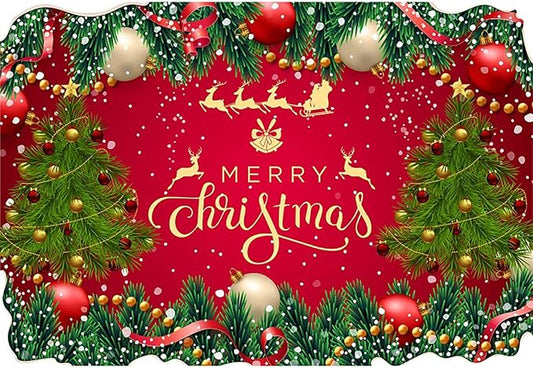Baocicco 10x6.5ft Merry Christmas Photography Background Merry Xmas Baubles Ribbon Green Plants Backdrops for Photoshoot Winter Holiday Party Banner Festival Celebration Banner Photo Booth Studio Prop