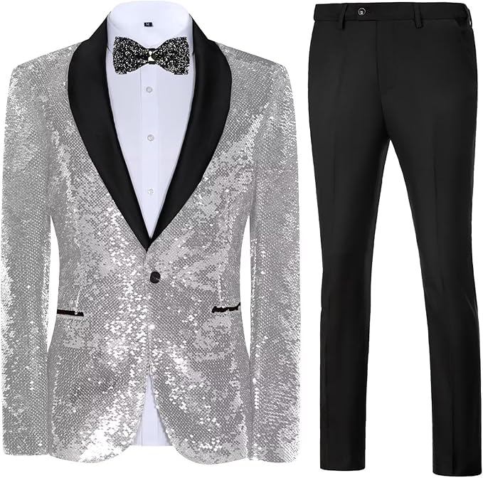 High-End Suits Sequins Men Tuxedo Sparkly Shawl Lapel Homecoming Suit Glitter 2 Pieces Party Prom Festival Blazer Pants