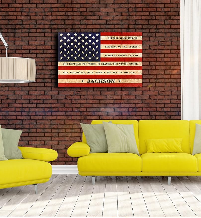 IPIC - American Flag, Personalized Canvas print with Family Name and Oath, Custom Canvas Wall Art for Independent Day, Thanksgiving and Christmas. 30x20