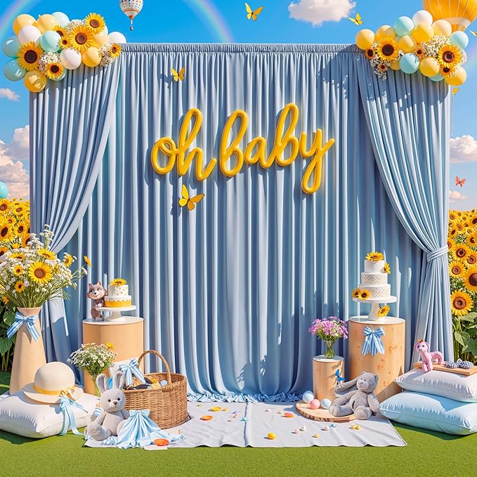 30 ft x 10 ft Wrinkle Free Dusty Blue Backdrop Curtain for Parties, 6 Panels 10ft Polyester Dusty Blue Photo Backdrop Drapes for Graduation Birthday Wedding Party Stage Curtains