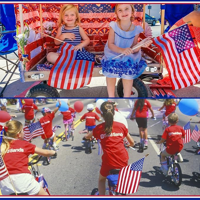 150 Pcs Small American Flags on Stick, 8 x 12 Inch Mini US Flags Wooden Stick Bulk Hand Held Stick Flags for Lawn Yard 4th of July Decorations Independence Memorial Day Patriotic Parades Veteran Party