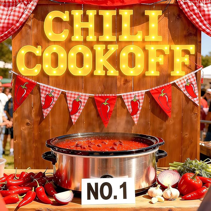 Honoson 12 Pcs Chili Cook off Party Decorations Chili Cook off LED Letter Lights Sign Table Centerpieces Decorations for Festival Mexican Fiesta Cooking Spicy Pepper Party Decoration