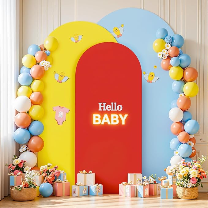 Red Yellow Blue Arch Backdrop Cover 3 Set-4FT, 5FT, 6FT Spandex Fitted Wedding Arch Stand Covers for Baby Shower Birthday Party Wedding Ceremony Photo Balloon Arch Stand Background Decorations