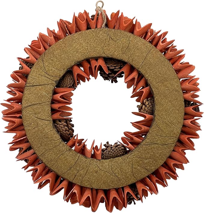 Galt International 18" Natural Woodchip Pinecone Fall Wreath for Front Door - Beautiful Indoor & Outdoor Wreath for Harvest, Thanksgiving, Autumn - Rustic Home Decor (Orange)