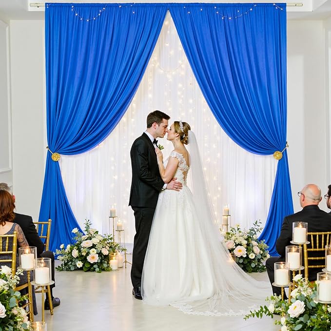 30ft×8ft Wrinkle Free Royal Blue Backdrop Curtain for Parties, 6 Panels 5×8ft Soft Silky Polyester Blue Photo Backdrop Drapes for Boss Baby Birthday Party Wedding Photography Background