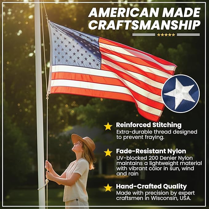 Premium American Flag - 3' x 5'– Hand-Stitched Detail & Embroidered Stars | US Sourced Materials | Built with Pride in the US