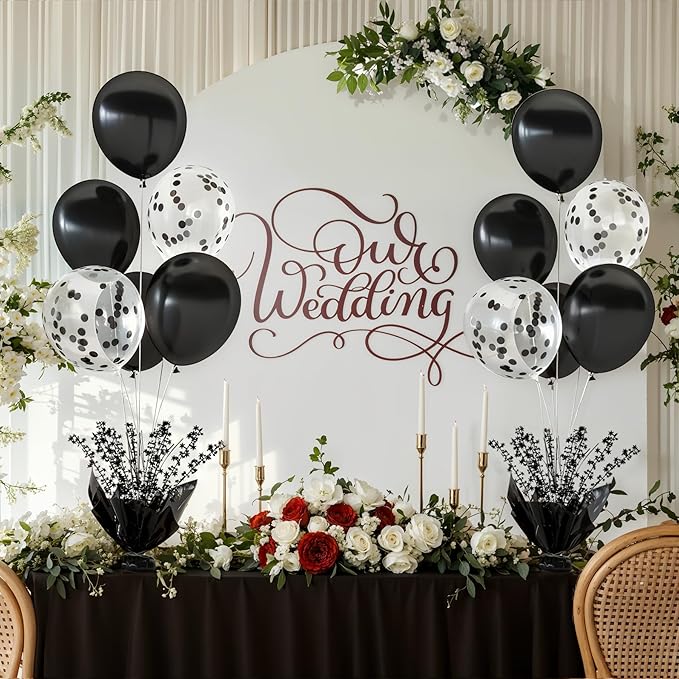 4 Set Black Table Balloons Foil Spray Centerpiece with Black and Confetti Balloons Stand Kit for Birthday Party Baby Shower Wedding Bridal Shower Prom Retirement Graduation Table Decorations