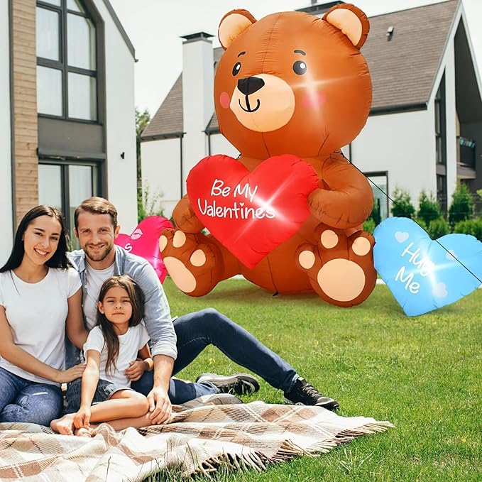 10 FT Valentines Day Inflatables, Blow Up Sitting Bear with Heart, Romantic Valentine's Day Yard Decorations with Build-in LED Lights for Anniversary Weddings Proposal Celebration Home Garden Decor