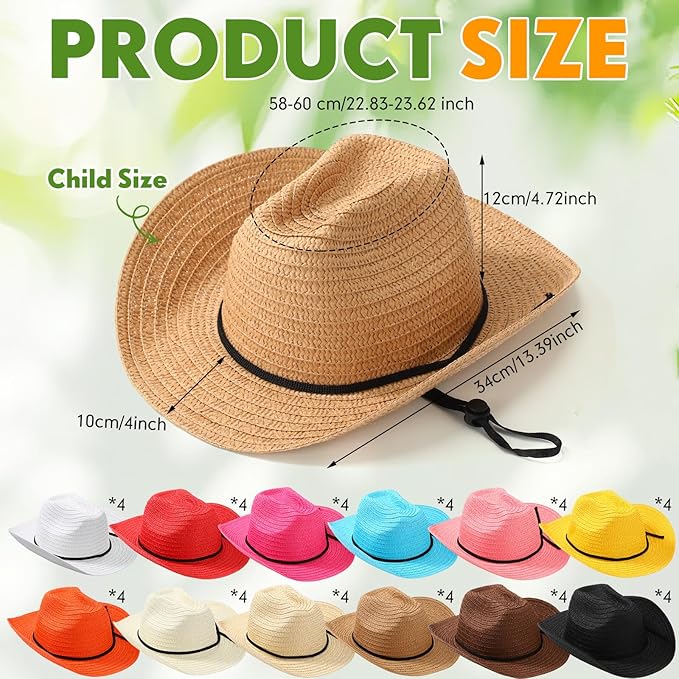 Unittype Adult Cowboy Hat Bulk Western Party Straw Hat Unisex Cowboy Cowgirl Set for Women Men