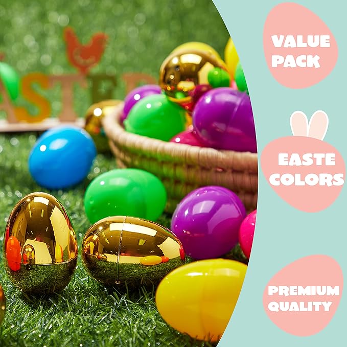 JOYIN 1000PCS Easter Eggs, Plastic 2.3" 994PCS Colorful with 6PCS Golden Eggs Bulk Empty Fillable for Easter Hunt Party Favor Basket Stuffers Filler Classroom Prize Supplies Decor