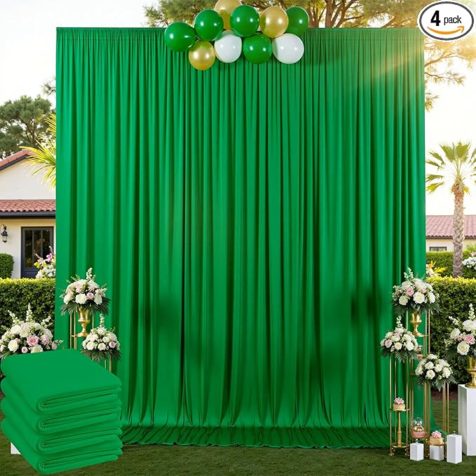 20 ft x 10ft Wrinkle Free Green Backdrop Curtain for Parties, 4 Panels 5x10ft Silky Polyester Green Backdrop Drapes Photo Back Drop Cloth for Wedding Birthday Baby Shower Photography Background
