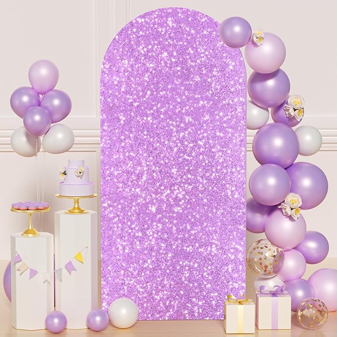 FUHSY Lavender 7.2FT Spandex Arch Cover Sequin Arch Cover Backdrop Fabric Glitter Chiara Arched Cover Wall 2-Sided Covers for Arches Lilac Shimmer Backdrop for Gender Reveal Birthday Event