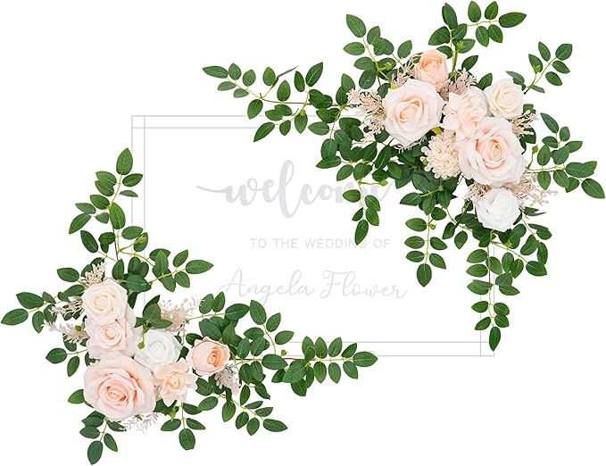 2pcs Babypink Deluxe Welcome Sign Artificial Flowers Wedding Backdrop Garland Hanging Floral Arrangements for Ceremony Reception Entryway Board Sweetheart Table