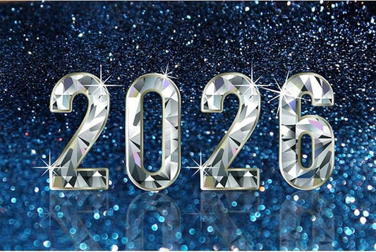 YongFoto 2026 Happy New Year Backdrop 15x10ft Diamond Sparkle Blue Photography Background Christmas Night Festival Carnival Celebration Party Banquet Decor Banner Photoshoot Wallpaper Photo Booth