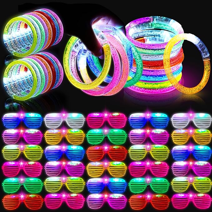Honoson Glow in the Dark Party Supplies, Light up Glasses LED Bracelets, Neon Favor Flashing Bulk Gift for Adult