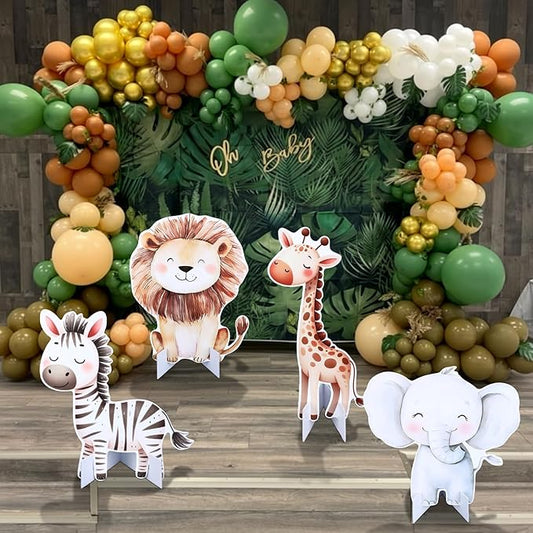 4 Pcs Large Jungle Animals Decorations 23.6 Inch Safari Birthday Decorations Jungle Animals Cutouts Backdrop Booth Props Party Supplies for Wildlife Theme Birthday Party Decor