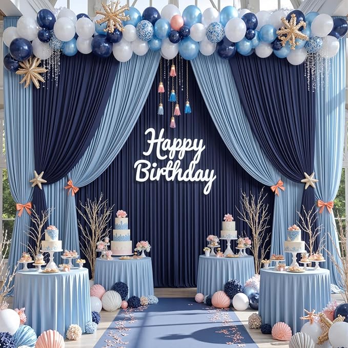 50ft x 15ft Navy Blue Wrinkle Free Backdrop Curtains for Parties,Silky Polyester Fabric Wedding Ceiling Drapes, 10 Panels 15ft Photo Back Drop Drapes for Baby Shower Photography Stage Background Cloth