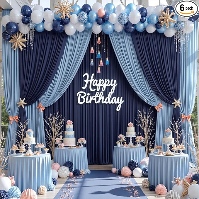 30ft x 15ft Navy Blue Wrinkle Free Backdrop Curtains for Parties,Silky Polyester Fabric Wedding Ceiling Drapes, 6 Panels 15ft Photo Back Drop Drapes for Baby Shower Photography Stage Background Cloth